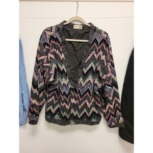 Allen Wah Womens‎ Cardigan Size M Multi Color Knit Sweater Chevron Pattern